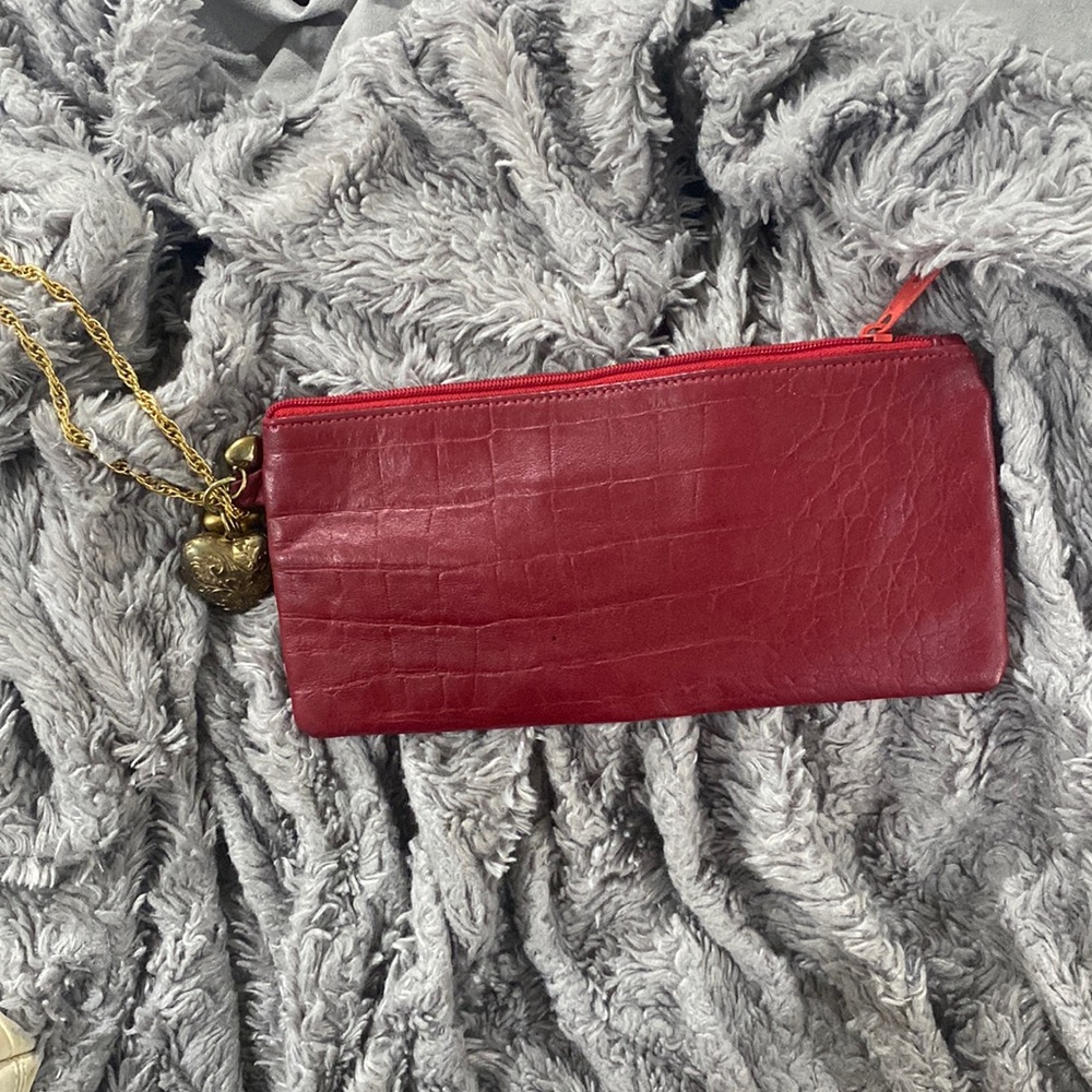 Cara Landy Red Leather textured clutch with wristlet
